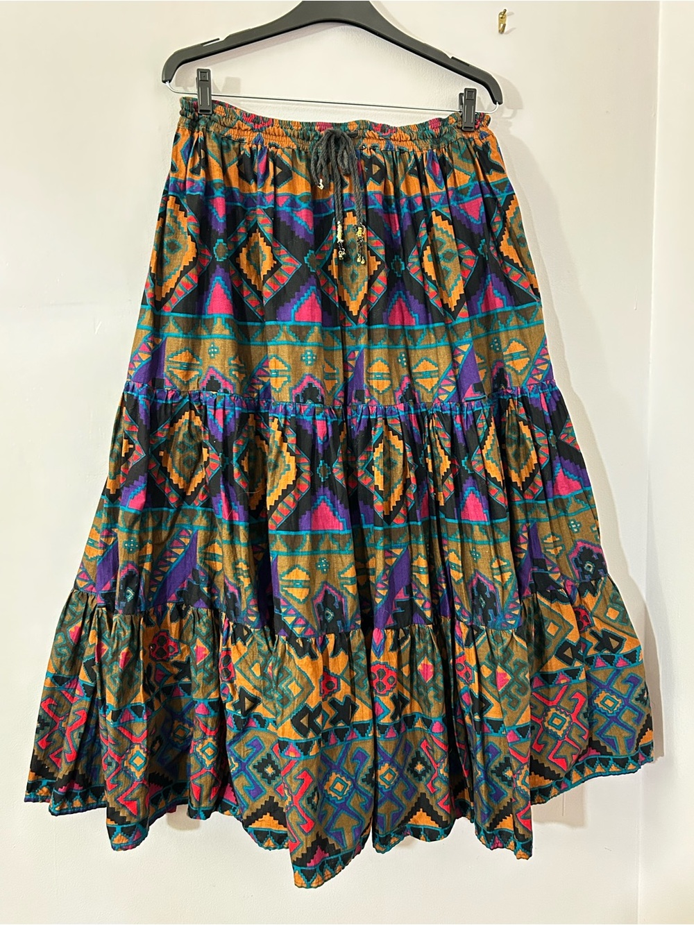 Vintage Carolina Colours pleated tiered maxi skirt medium